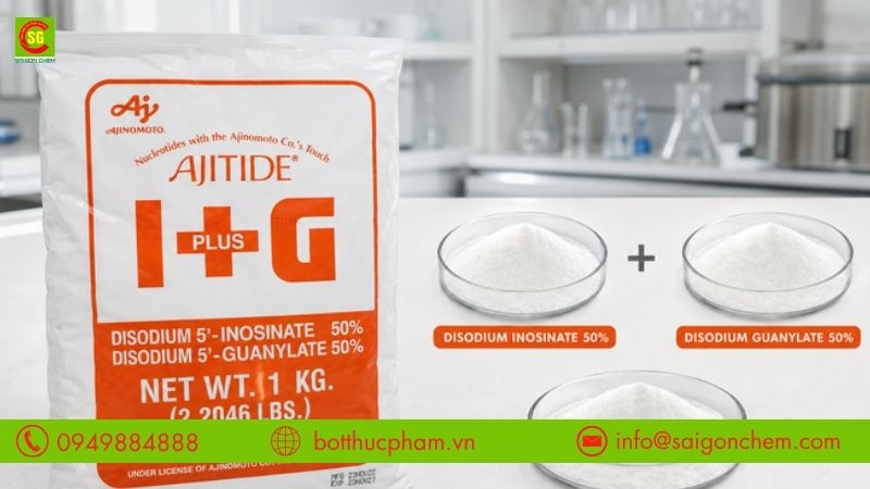 Chất điều vị I+G Ajitide dạng bột trắng gồm Disodium Inosinate và Disodium Guanylate